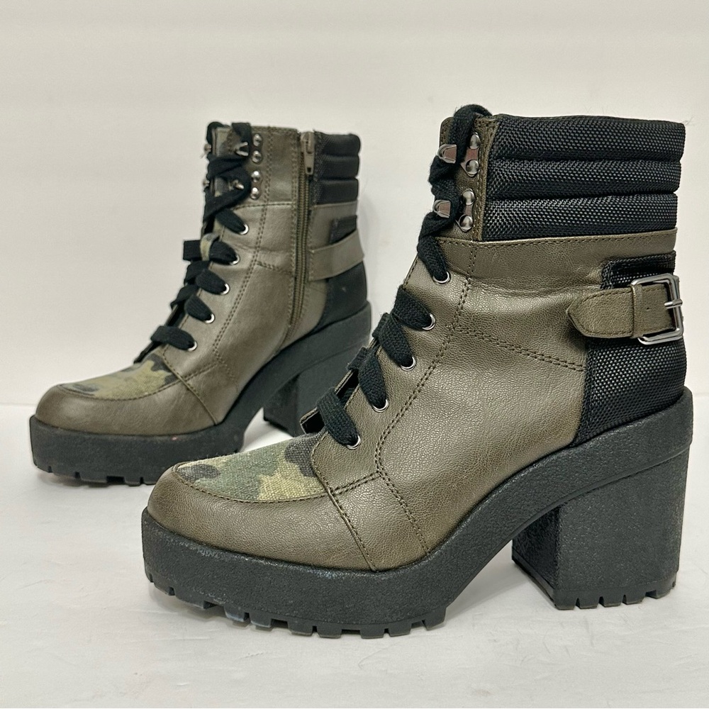 Women's Combat Boots Olive/Black Camo Buckle Lace-Up Boots Mix No. 6 Size 7 1/2